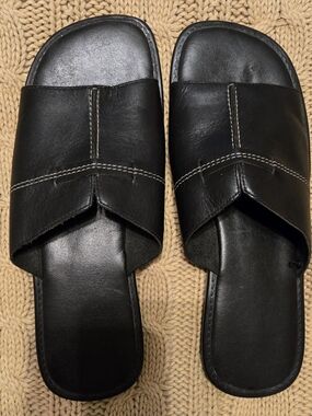 Women's Montego Bay Club Black Leather Slide Sandals Size 7.5